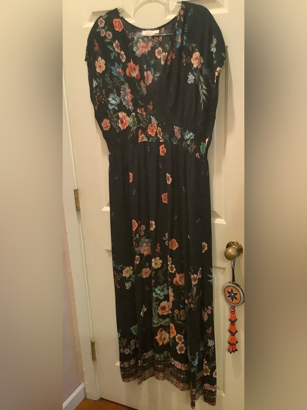 Johnny Was V-Neck Black Floral Maxi Dress, Size 2X, NWOT.